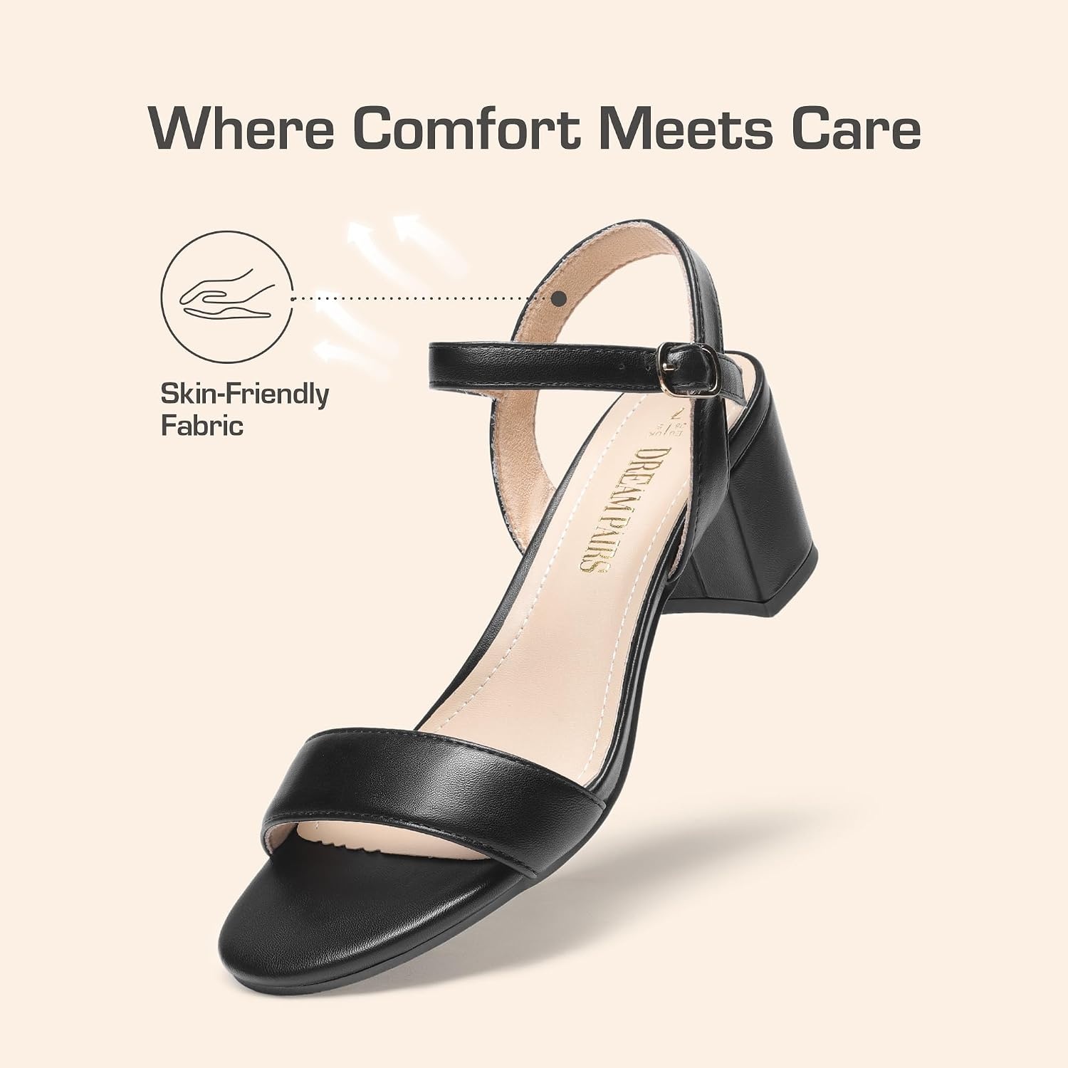 image:imageDREAM PAIRS Womens Chunky Low Heeled Sandals Comfortable Open Toe Ankle Strap Classic Short Block Sandals with Buckle for Daily Work Wedding PartyBlackpu