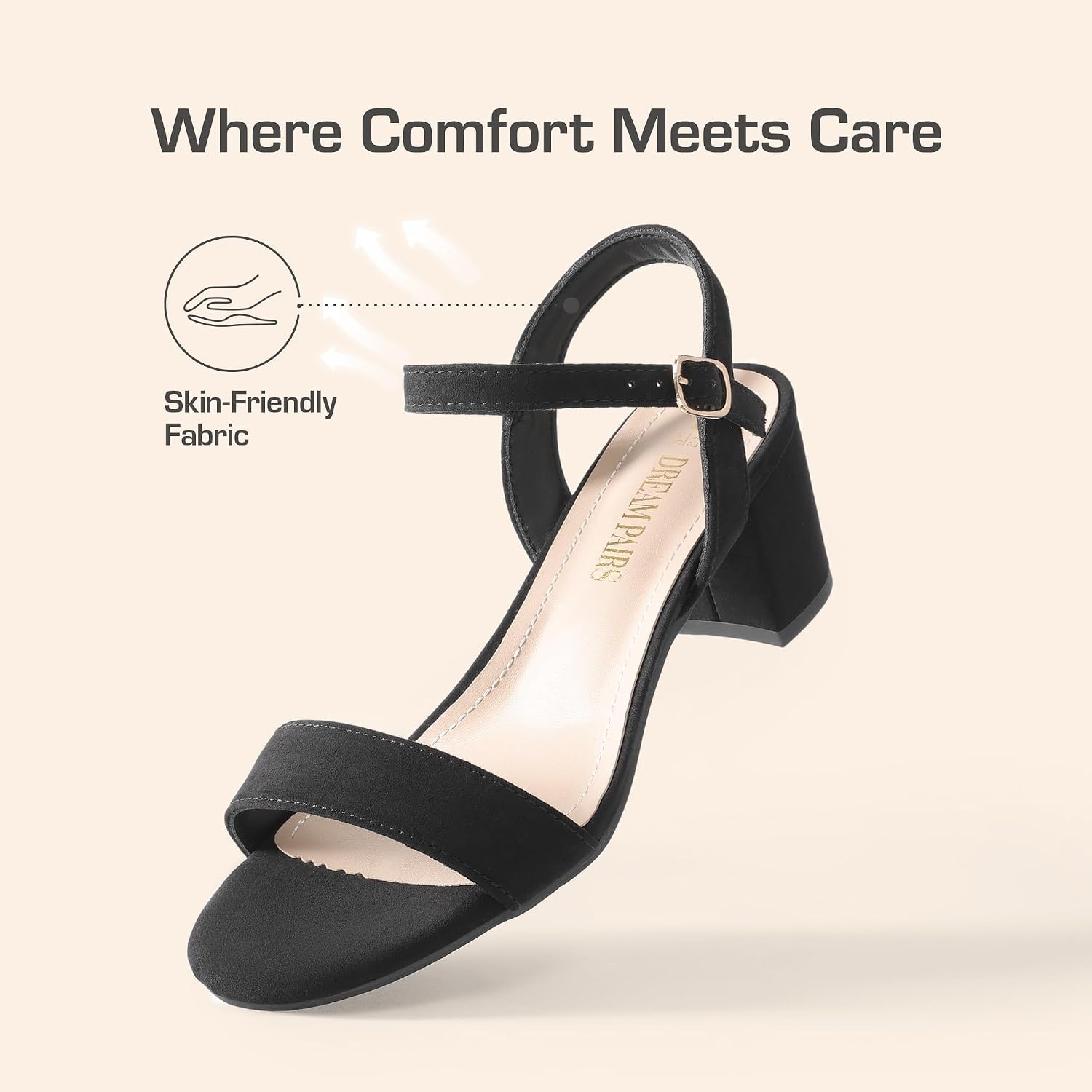 image:imageDREAM PAIRS Womens Chunky Low Heeled Sandals Comfortable Open Toe Ankle Strap Classic Short Block Sandals with Buckle for Daily Work Wedding PartyBlacksuede