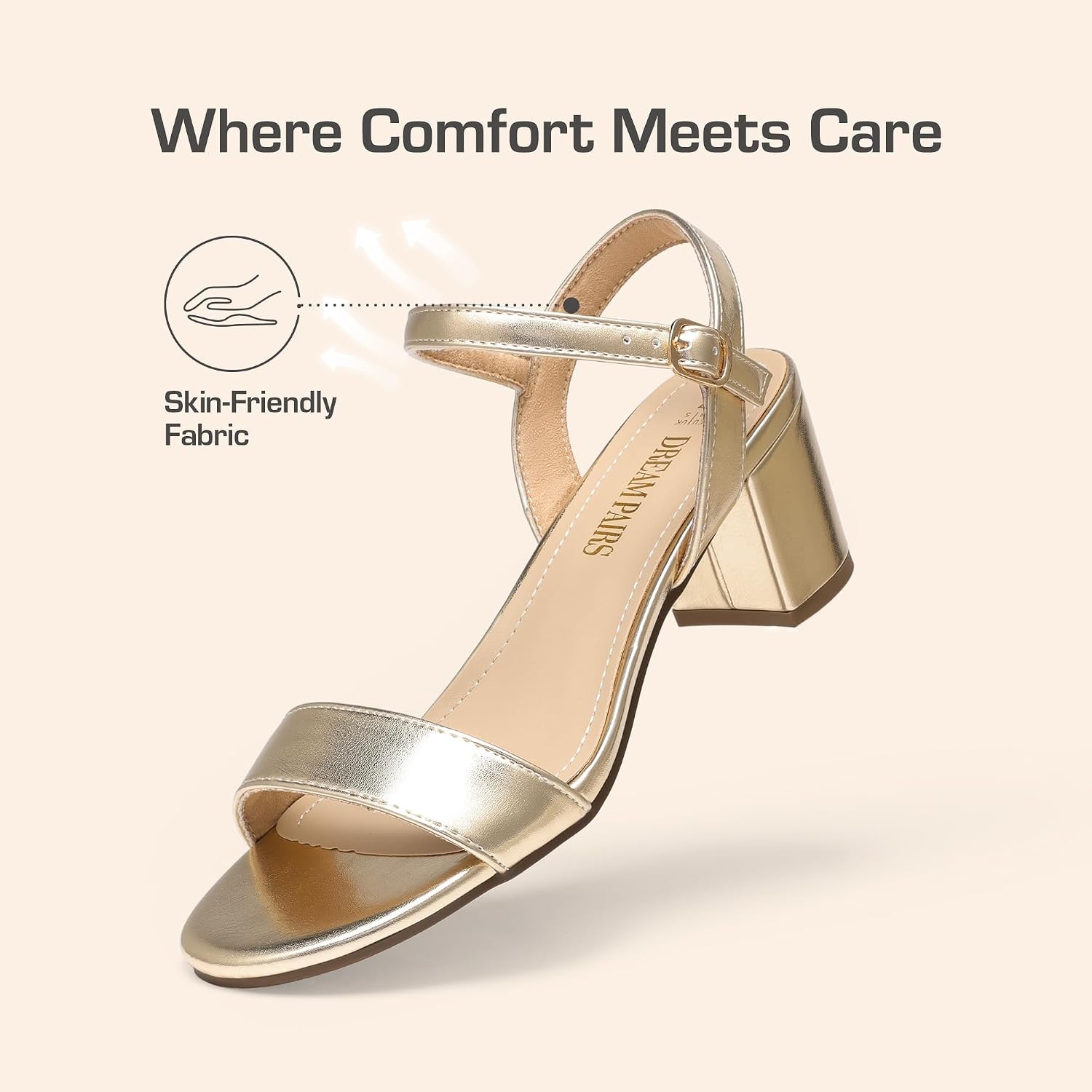 image:imageDREAM PAIRS Womens Chunky Low Heeled Sandals Comfortable Open Toe Ankle Strap Classic Short Block Sandals with Buckle for Daily Work Wedding PartyGoldmetallic
