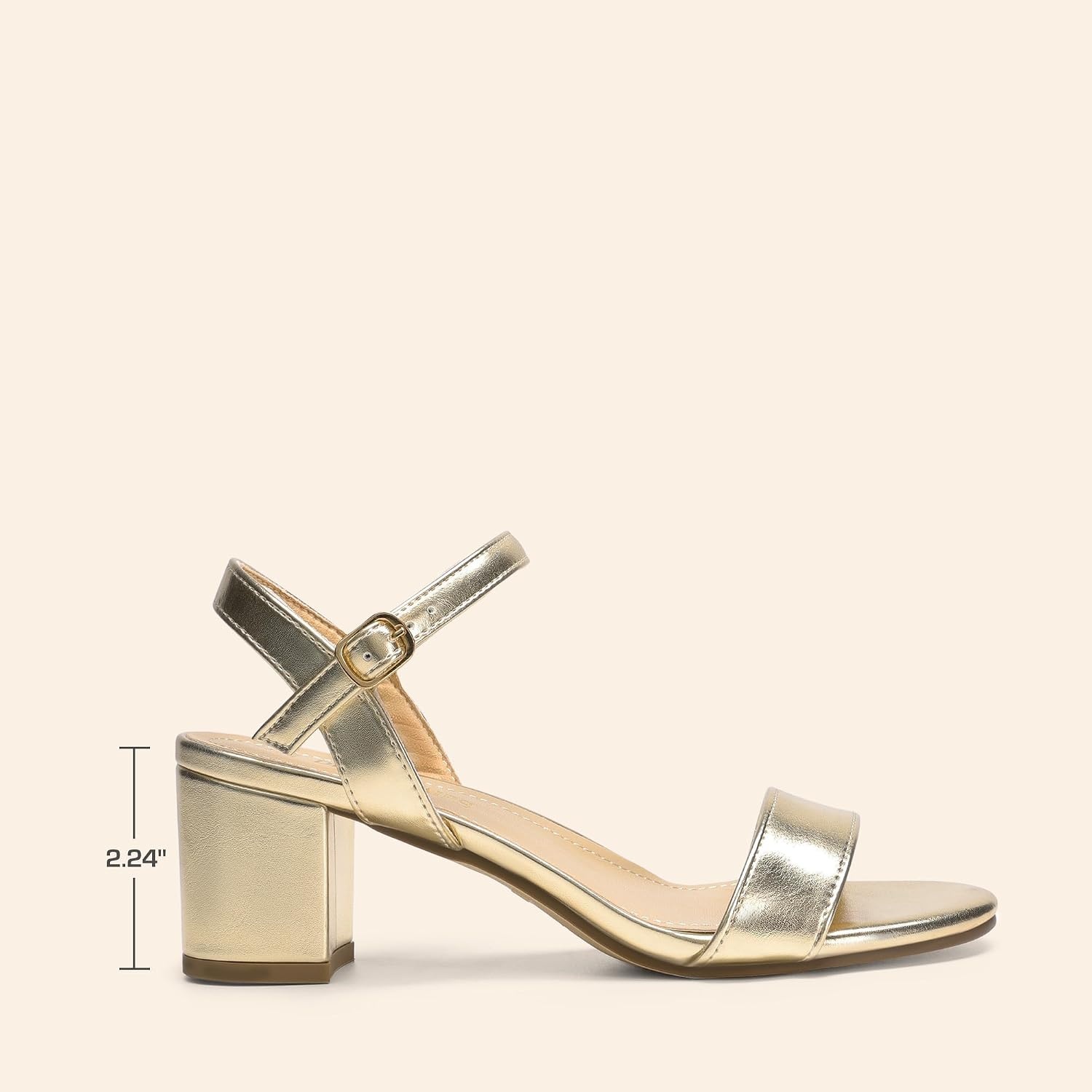 image:imageDREAM PAIRS Womens Chunky Low Heeled Sandals Comfortable Open Toe Ankle Strap Classic Short Block Sandals with Buckle for Daily Work Wedding PartyGoldmetallic