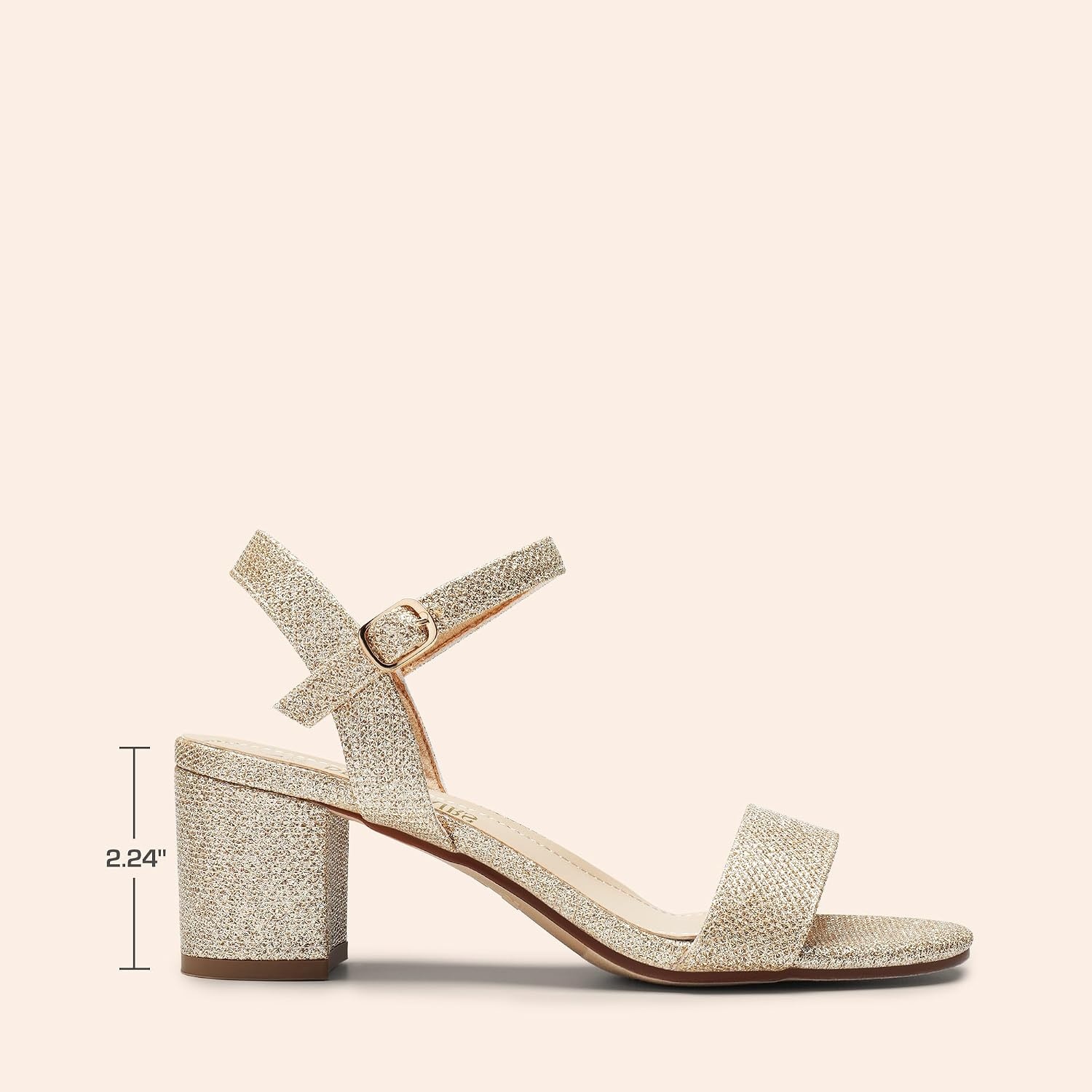 image:imageDREAM PAIRS Womens Chunky Low Heeled Sandals Comfortable Open Toe Ankle Strap Classic Short Block Sandals with Buckle for Daily Work Wedding PartyGoldglitter