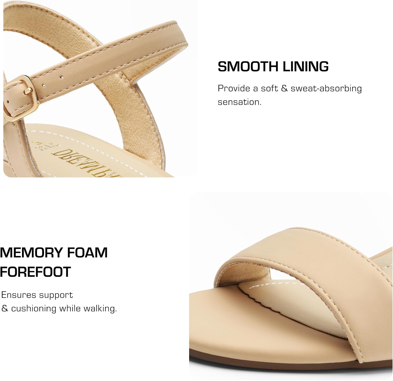 image:imageDREAM PAIRS Womens Chunky Low Heeled Sandals Comfortable Open Toe Ankle Strap Classic Short Block Sandals with Buckle for Daily Work Wedding PartyNude Pu