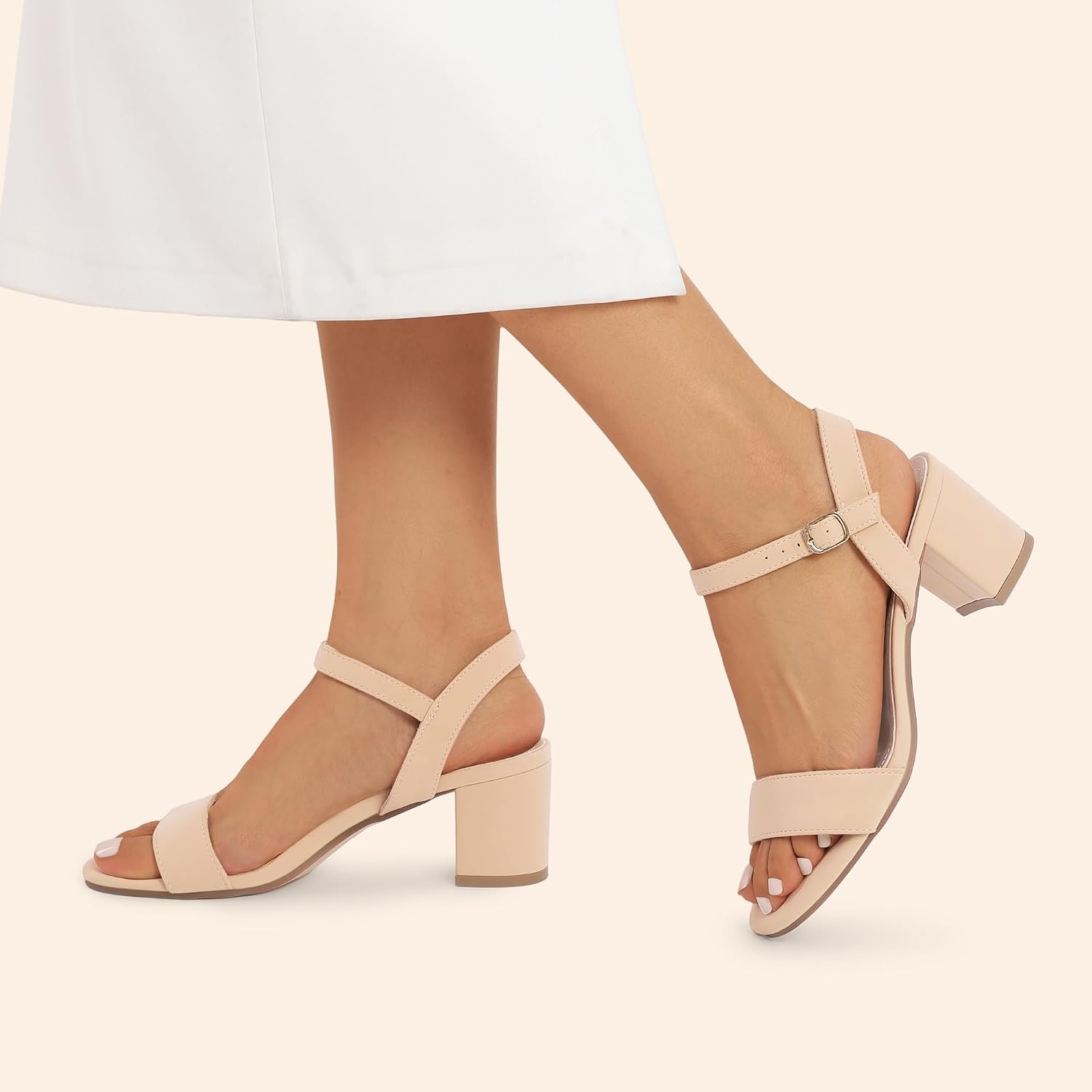 image:imageDREAM PAIRS Womens Chunky Low Heeled Sandals Comfortable Open Toe Ankle Strap Classic Short Block Sandals with Buckle for Daily Work Wedding PartyNudenubuck