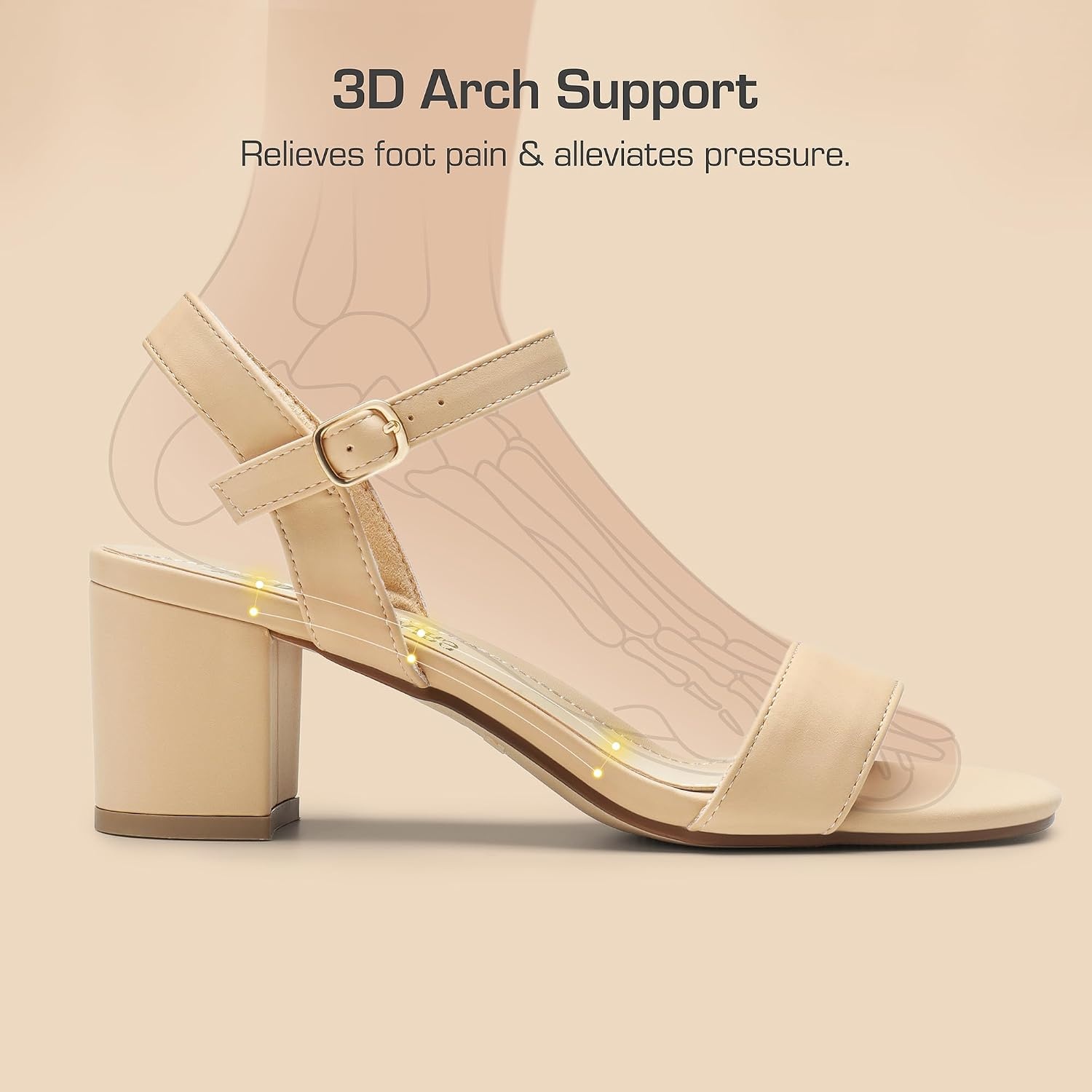 image:imageDREAM PAIRS Womens Chunky Low Heeled Sandals Comfortable Open Toe Ankle Strap Classic Short Block Sandals with Buckle for Daily Work Wedding PartyNude Pu