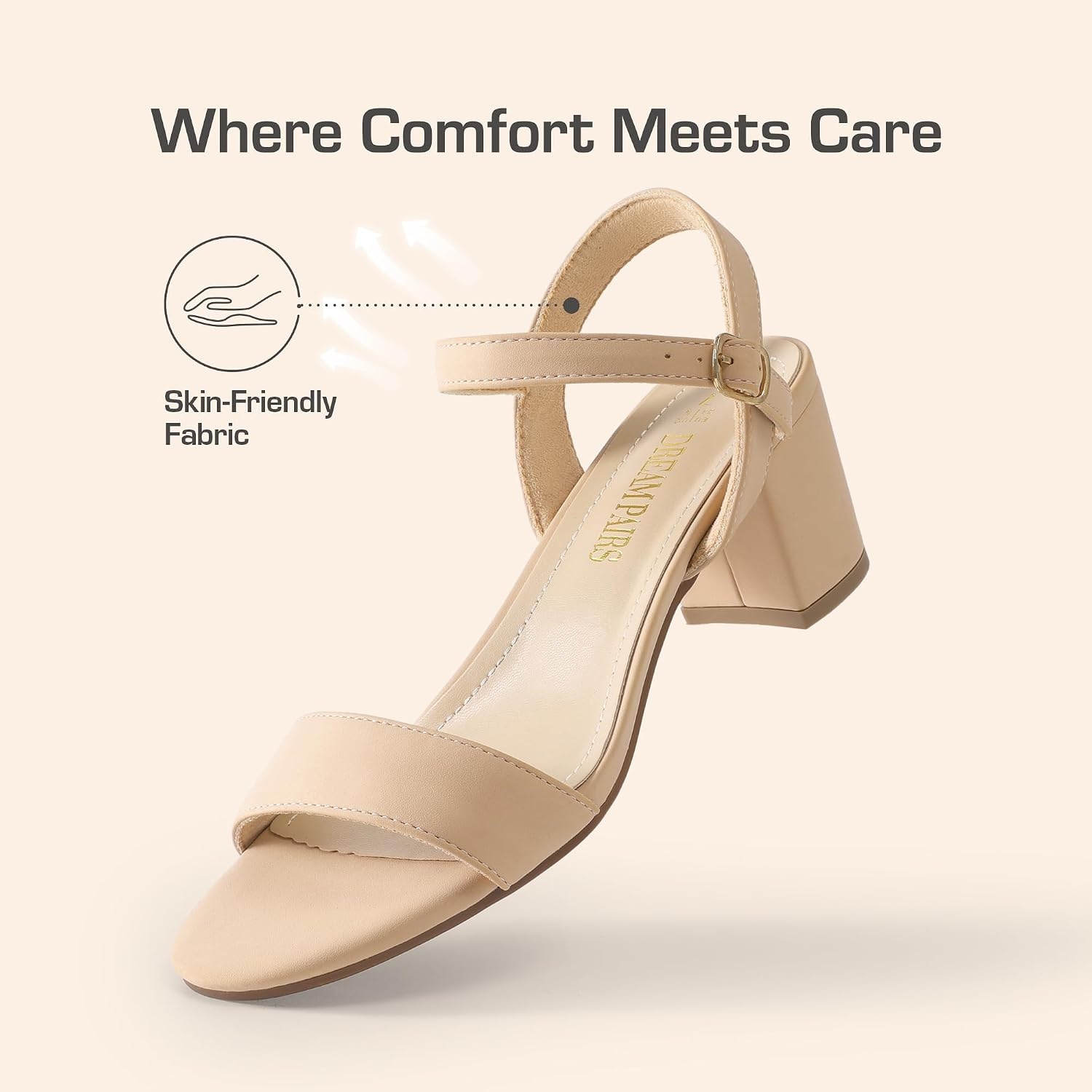 image:imageDREAM PAIRS Womens Chunky Low Heeled Sandals Comfortable Open Toe Ankle Strap Classic Short Block Sandals with Buckle for Daily Work Wedding PartyNudenubuck