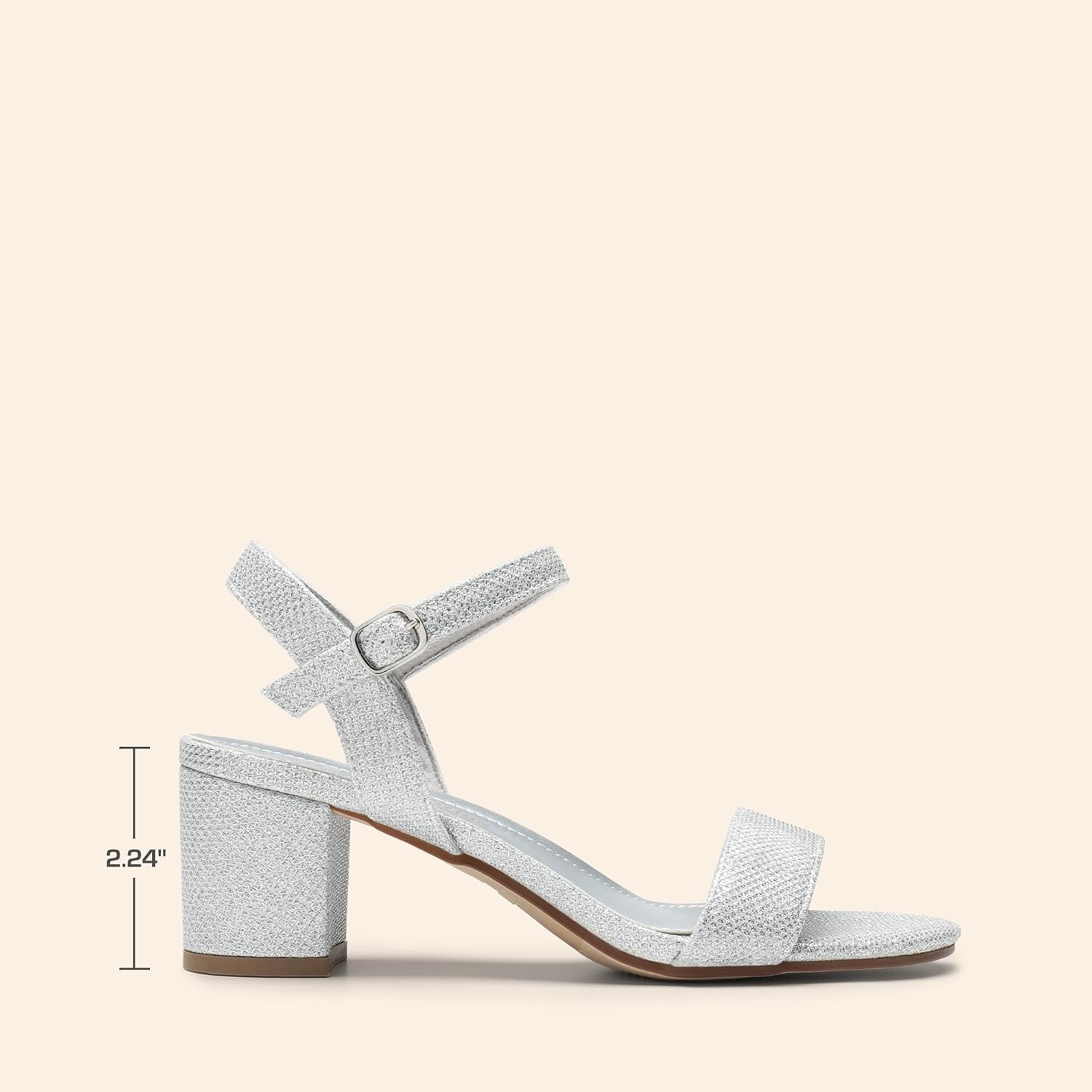image:imageDREAM PAIRS Womens Chunky Low Heeled Sandals Comfortable Open Toe Ankle Strap Classic Short Block Sandals with Buckle for Daily Work Wedding PartySilverglitter