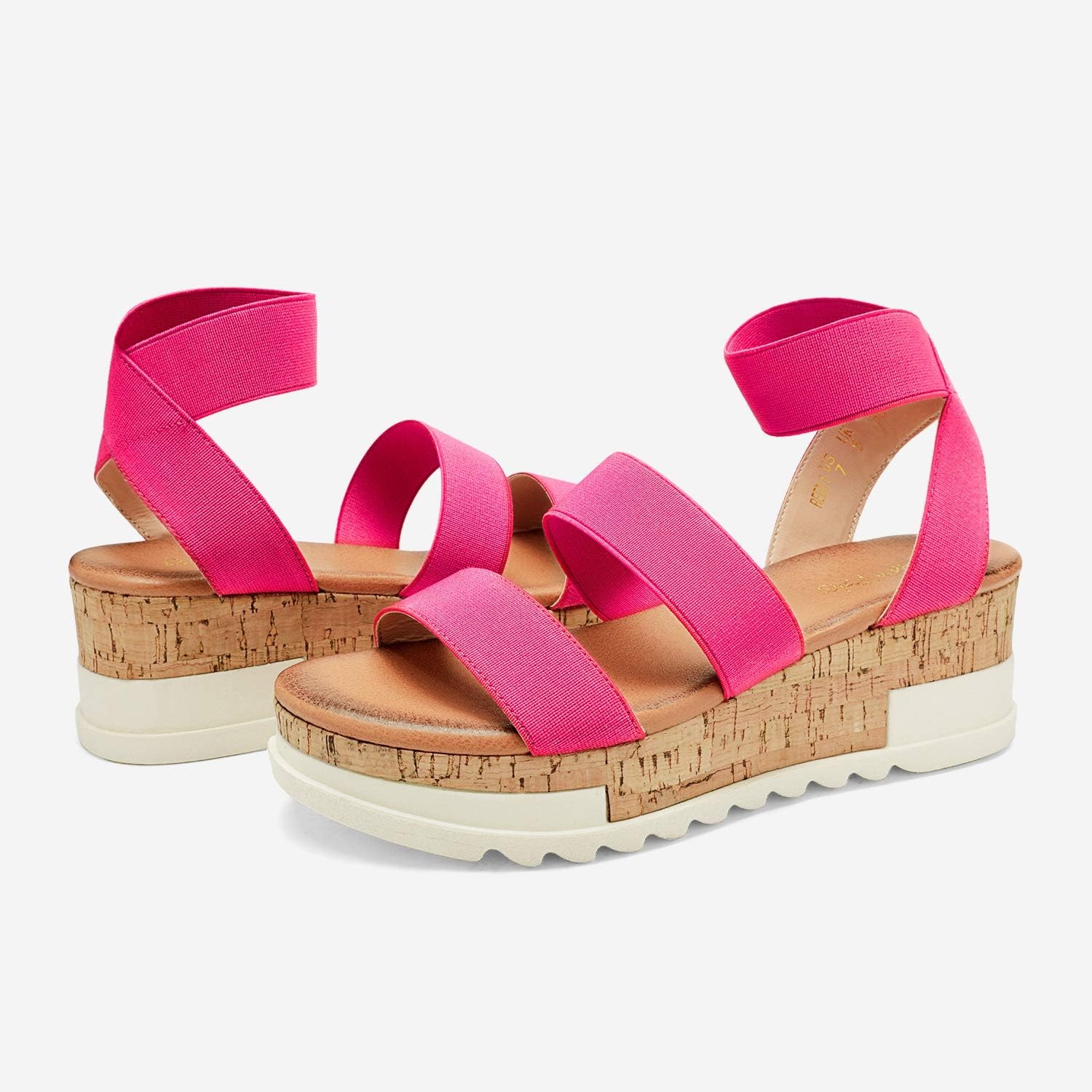 image:imageDREAM PAIRS Womens Open Toe Elastic Platform Wedge Sandals Lightweight flatform sandals with a cushioned footbed for walking vacations shopping and allday comfortNeonPink