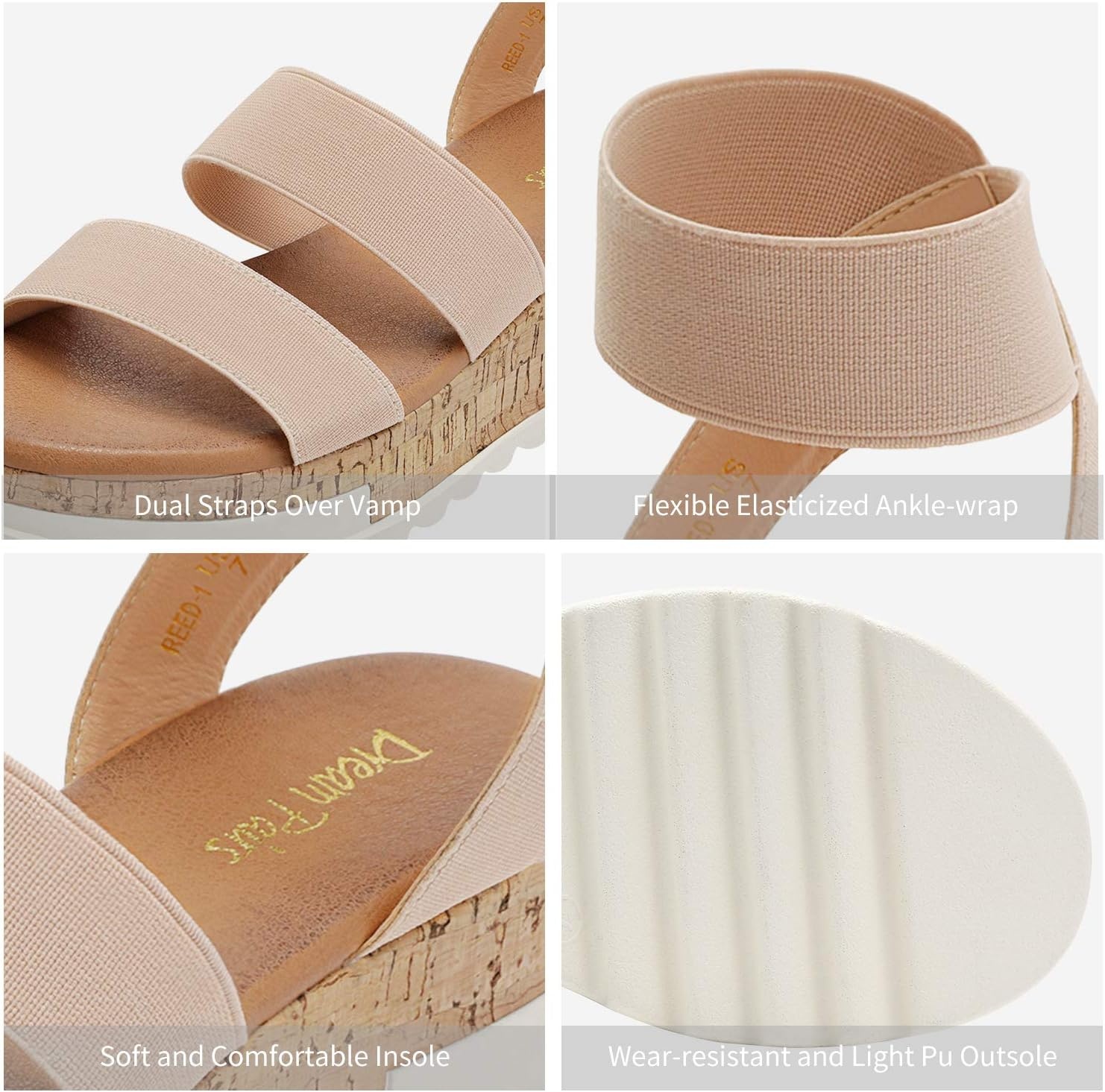 image:imageDREAM PAIRS Womens Open Toe Elastic Platform Wedge Sandals Lightweight flatform sandals with a cushioned footbed for walking vacations shopping and allday comfortNude
