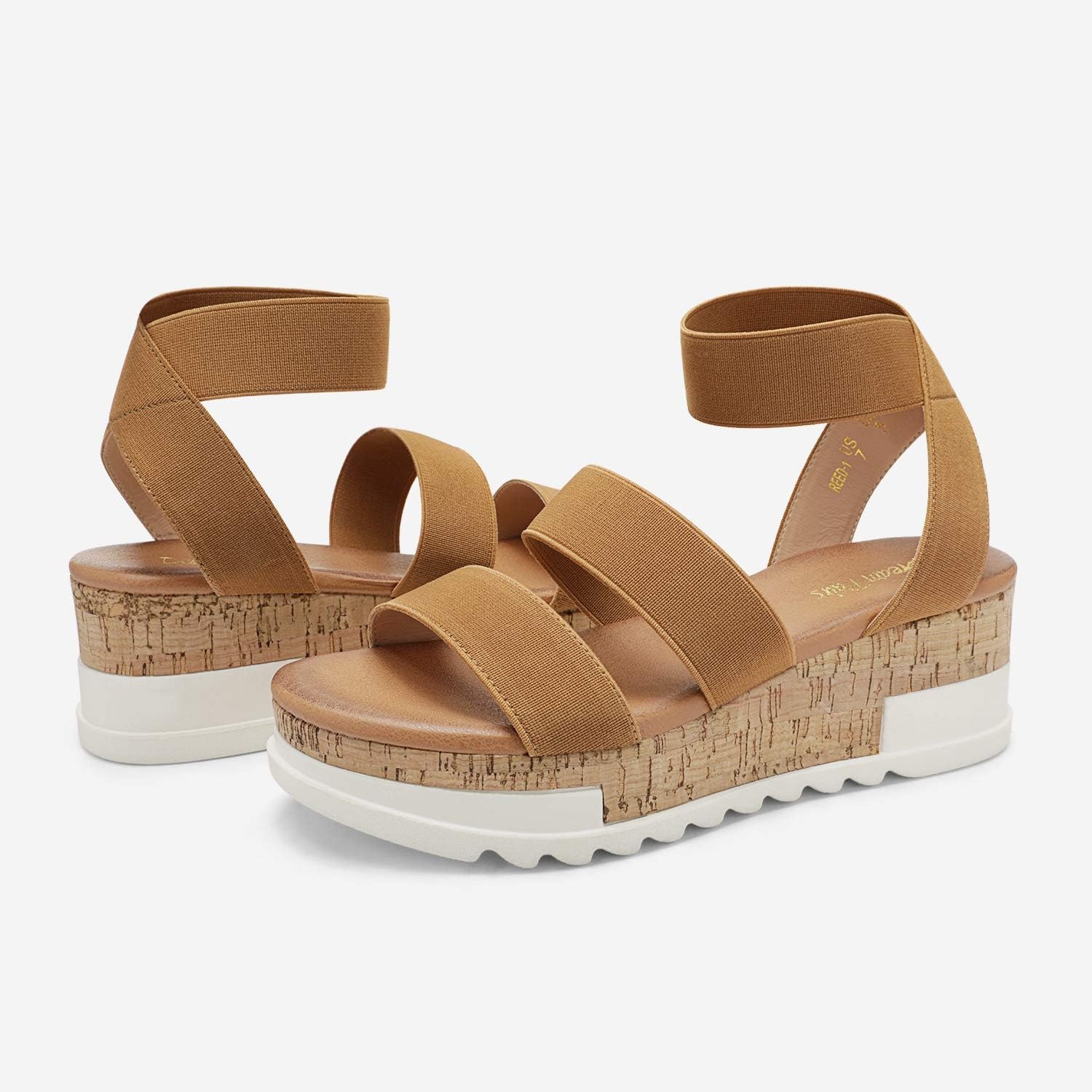 image:imageDREAM PAIRS Womens Open Toe Elastic Platform Wedge Sandals Lightweight flatform sandals with a cushioned footbed for walking vacations shopping and allday comfortCamel