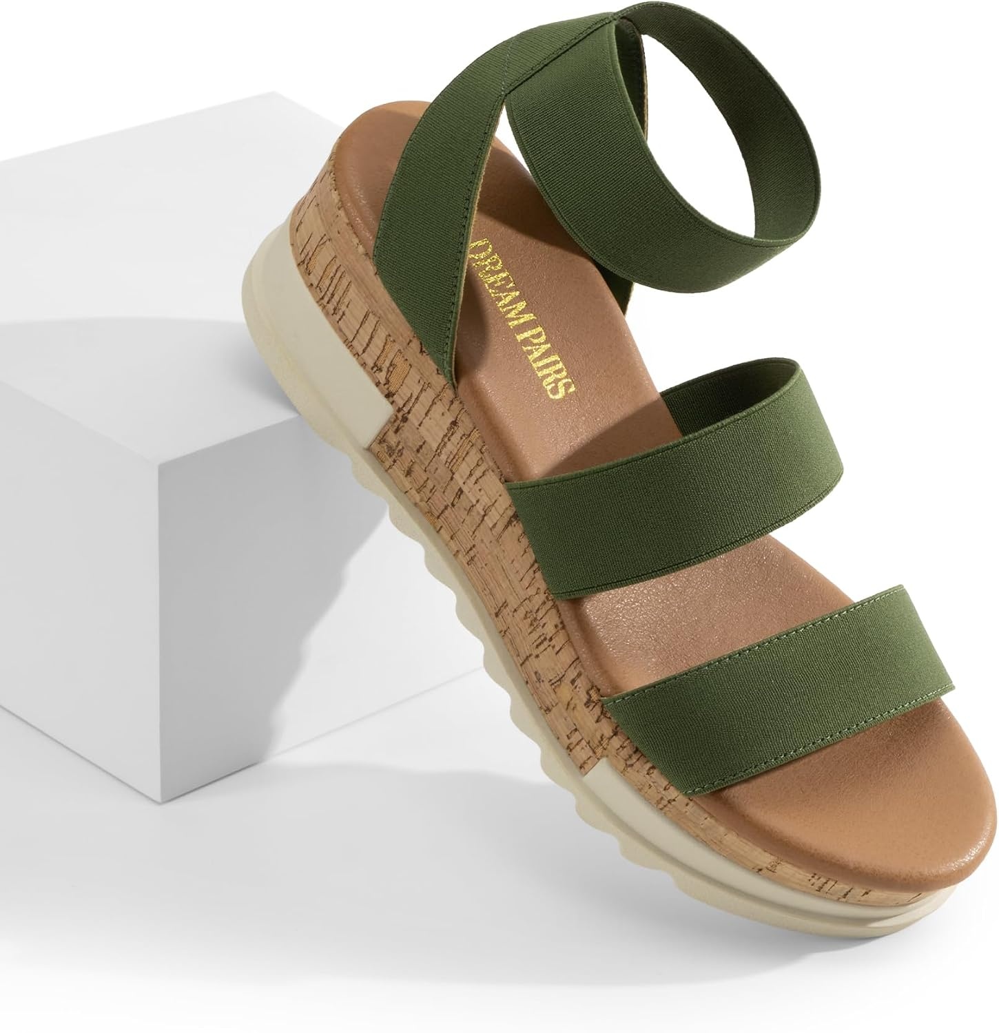 image:imageDREAM PAIRS Womens Open Toe Elastic Platform Wedge Sandals Lightweight flatform sandals with a cushioned footbed for walking vacations shopping and allday comfortArmy Green