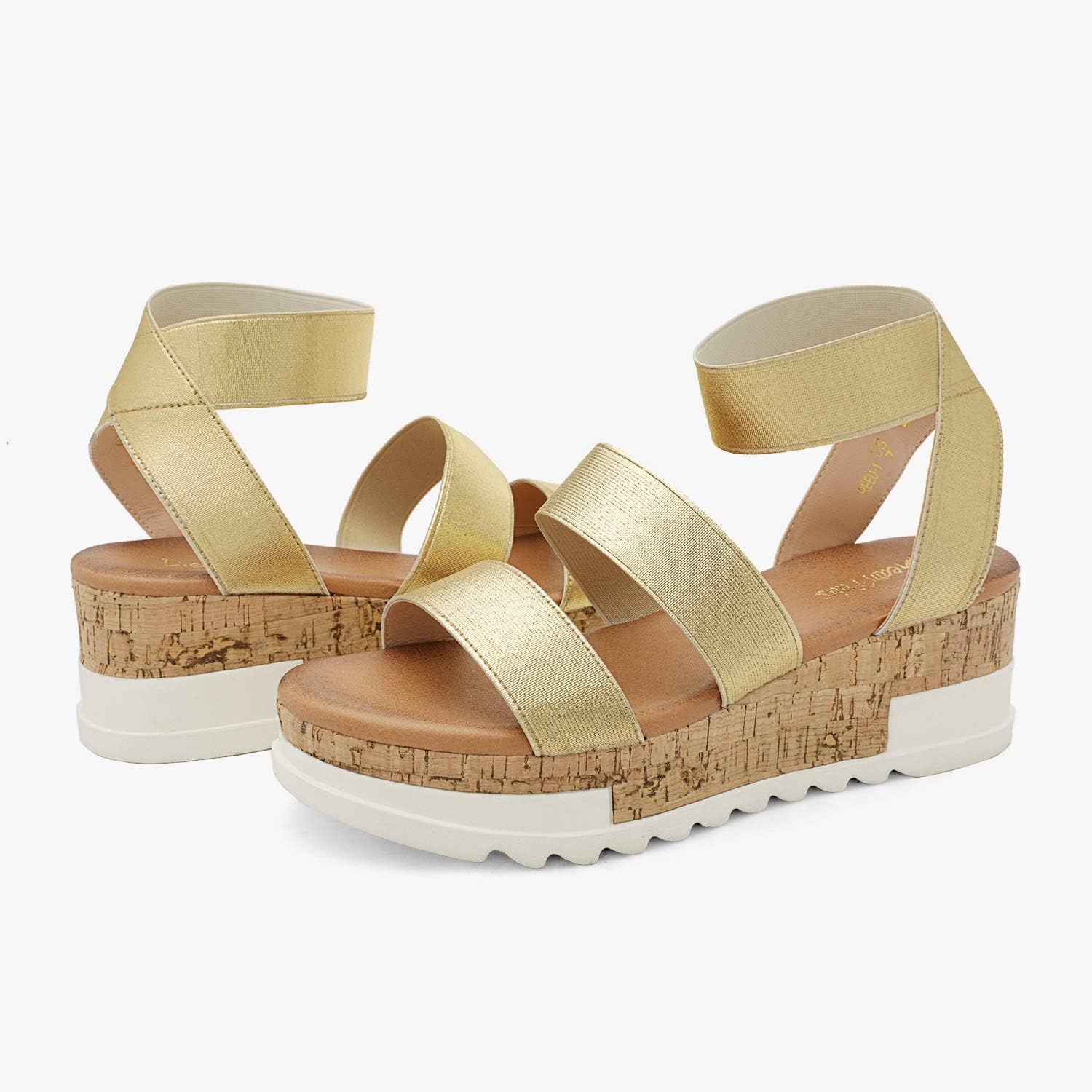 image:imageDREAM PAIRS Womens Open Toe Elastic Platform Wedge Sandals Lightweight flatform sandals with a cushioned footbed for walking vacations shopping and allday comfortGold