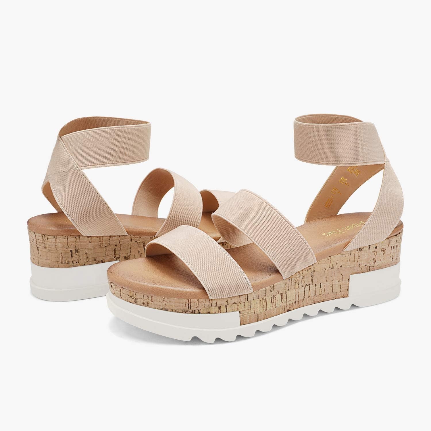 image:imageDREAM PAIRS Womens Open Toe Elastic Platform Wedge Sandals Lightweight flatform sandals with a cushioned footbed for walking vacations shopping and allday comfortNude