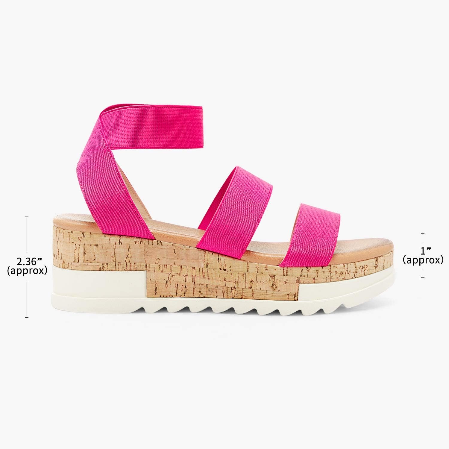 image:imageDREAM PAIRS Womens Open Toe Elastic Platform Wedge Sandals Lightweight flatform sandals with a cushioned footbed for walking vacations shopping and allday comfortNeonPink