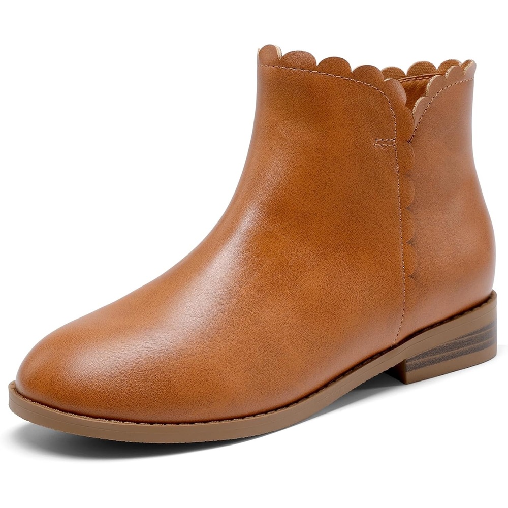 image:imageDREAM PAIRS Girls Ankle Boots Side Zipper Booties  Low Heel Side Zipper Ruffled Fall Dress Booties Sweet Timeless Charm Dressing Easy Daily School Parties Daily OutingsAll Brown