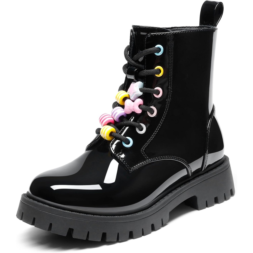 image:imageDREAM PAIRS Girls Lace Up Combat Ankle Boots  Girls Combat Ankle Boots 6Eye LaceUp with Side Zipper Easy Wear and Adjustable Fit for Fall Daily Party and Rainy DayAll Black