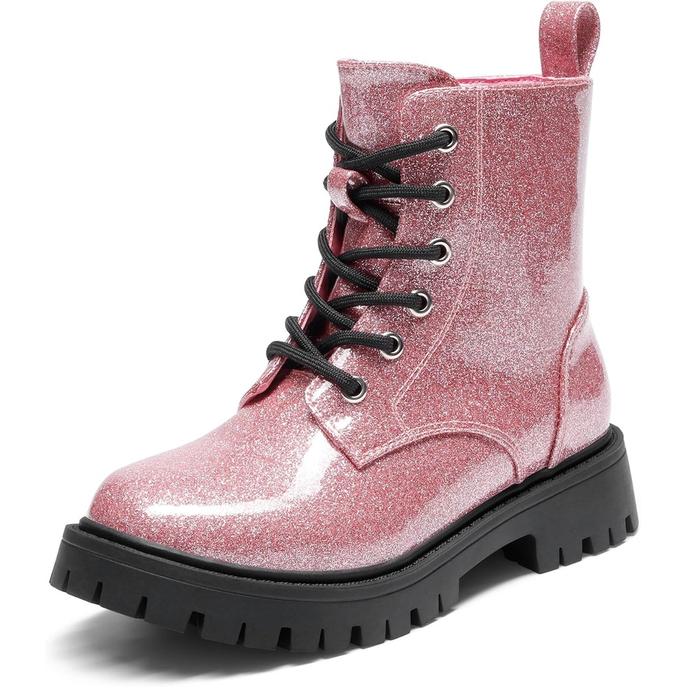 image:imageDREAM PAIRS Girls Lace Up Combat Ankle Boots Girls Combat Ankle Boots 6Eye LaceUp with Side Zipper Easy Wear and Adjustable Fit for Fall Daily Party and Rainy DayPink