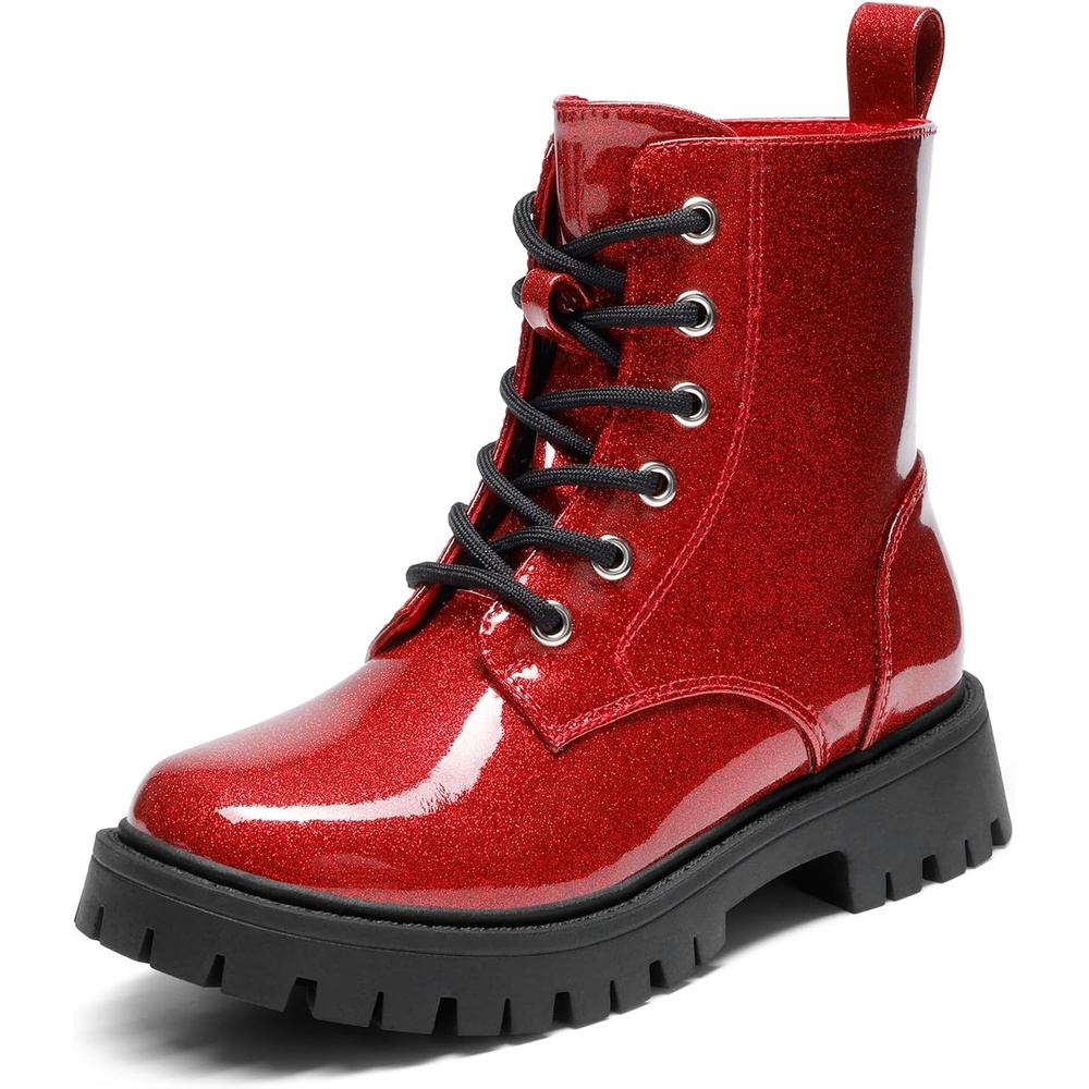 image:imageDREAM PAIRS Girls Lace Up Combat Ankle Boots Girls Combat Ankle Boots 6Eye LaceUp with Side Zipper Easy Wear and Adjustable Fit for Fall Daily Party and Rainy DayRed