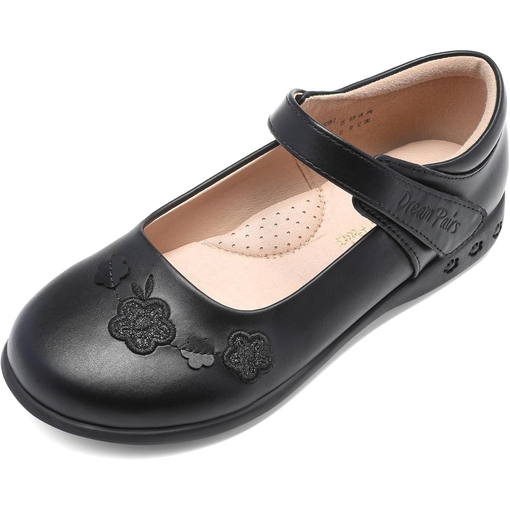 image:imageDREAM PAIRS Girls Mary Jane School Flower Shoes Uniform Arch Support Dress Flats Cute Floral Decoration Antislip Flexible Sole for Little Big GirlBlack