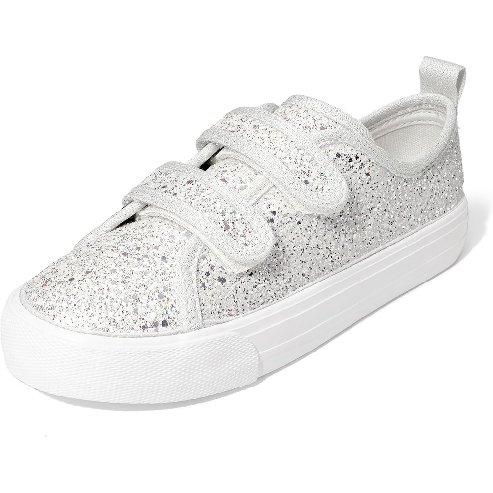 image:imageDREAM PAIRS Kids Sneakers Hook amp Loops Playful cartoon design Breathable upper Lightweight Girls toddler Canvas ShoesSilver