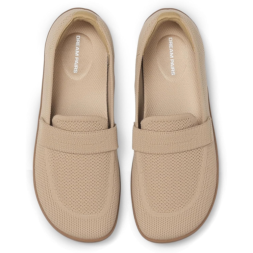image:imageDREAM PAIRS Women Comfort Wide Toe Barefoot Knit Loafers Zerodrop barefoot sole Wide toe box with arch support with breathable upper foldable loafer for daily work businessNude