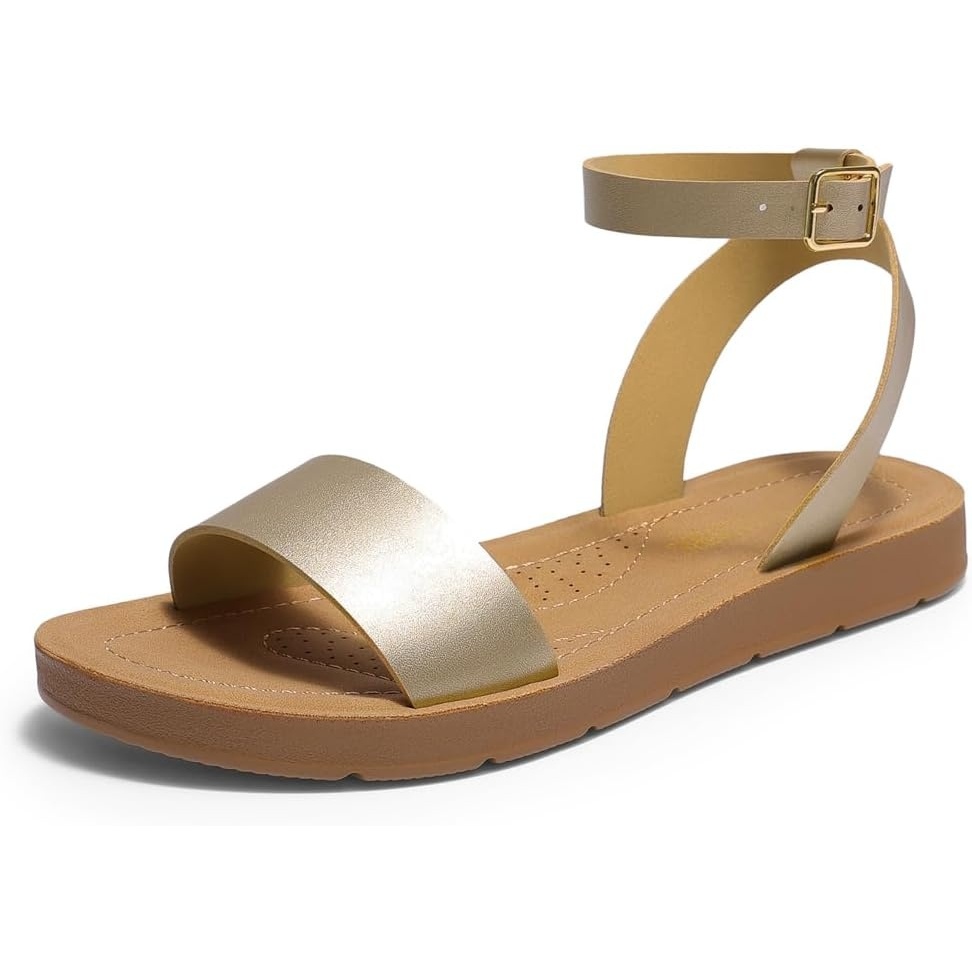image:imageDREAM PAIRS Womens Ankle Strap Flat Sandals Singleband Opentoe Design with Adjustable Slingback Strap Lightweight Outsole amp Versatile Style for Daily Summer WearGoldPu