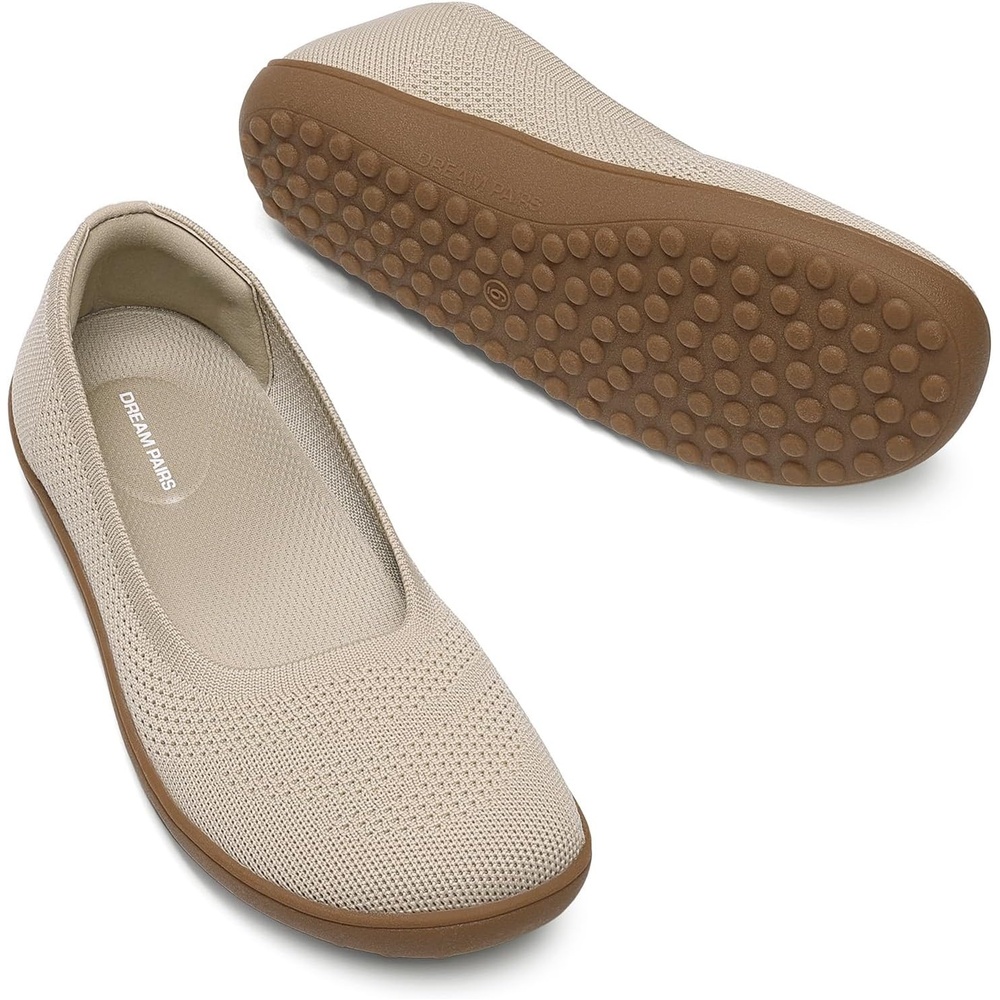 image:imageDREAM PAIRS Womens Ballet Flats Wide Toe Arch Support  Comfort Barefoot Knit Breathable Foldable Antislip Flats Walking ShoesNude