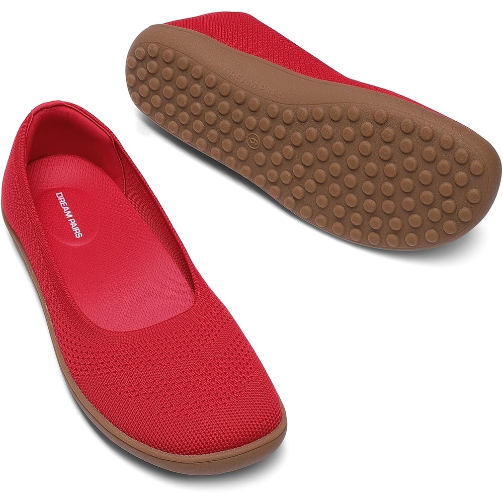 image:imageDREAM PAIRS Womens Ballet Flats Wide Toe Arch Support  Comfort Barefoot Knit Breathable Foldable Antislip Flats Walking ShoesRed