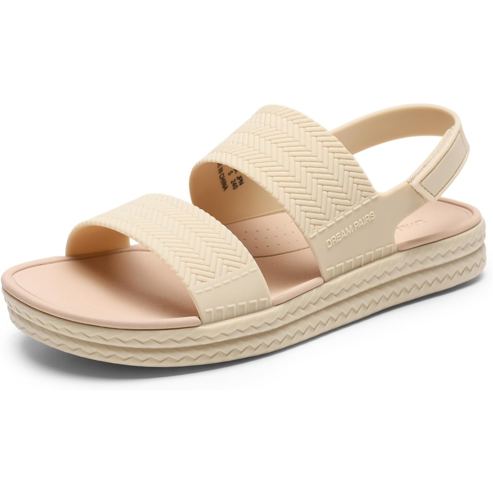 image:imageDREAM PAIRS Womens Beach Water Summer Flat Sandals  Lightweight Quickdry Upper Footbed with Arch Support Nonslip amp Durable TPR Outsole for Beach or City WalkingBeige