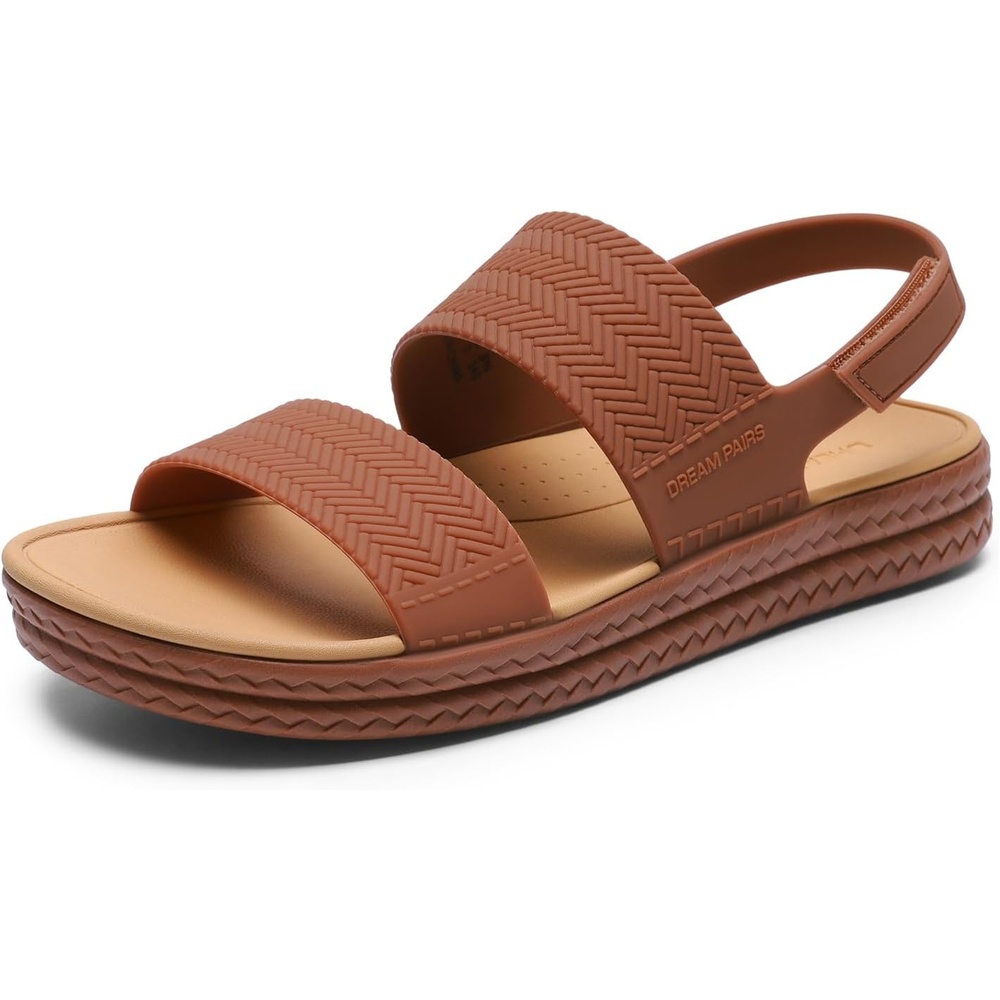 image:imageDREAM PAIRS Womens Beach Water Summer Flat Sandals  Lightweight Quickdry Upper Footbed with Arch Support Nonslip amp Durable TPR Outsole for Beach or City WalkingBrown