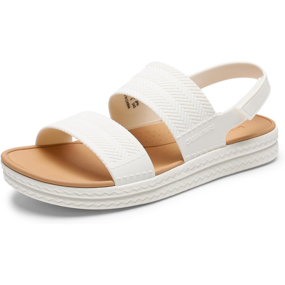 image:imageDREAM PAIRS Womens Beach Water Summer Flat Sandals Lightweight Quickdry Upper Footbed with Arch Support Nonslip amp Durable TPR Outsole for Beach or City WalkingWhite