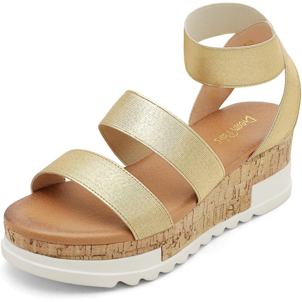 image:imageDREAM PAIRS Womens Open Toe Elastic Platform Wedge Sandals  Lightweight flatform sandals with a cushioned footbed for walking vacations shopping and allday comfortGold