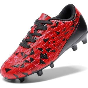DREAM PAIRS Boys Girls Soccer Cleats | Youth Firm Ground Athletic Outdoor Training Football Shoes for Little Kid, Big Kid, Toddler(Red/Black)