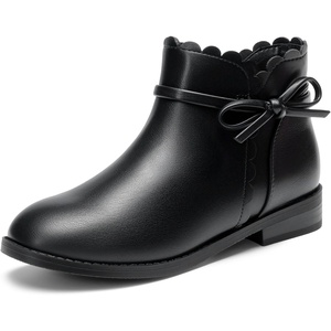 DREAM PAIRS Girls Ankle Boots Side Zipper Booties | Low Heel Side Zipper Ruffled Fall Dress Booties Sweet Timeless Charm Dressing Easy Daily School, Parties, Daily Outings(Black)
