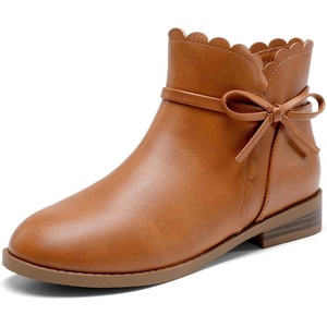 DREAM PAIRS Girls Ankle Boots Side Zipper Booties | Low Heel Side Zipper Ruffled Fall Dress Booties Sweet Timeless Charm Dressing Easy Daily School, Parties, Daily Outings(Brown)