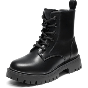 DREAM PAIRS Girls Lace Up Combat Ankle Boots | Girls Combat Ankle Boots 6‑Eye Lace‑Up with Side Zipper Easy Wear and Adjustable Fit for Fall Daily Party and Rainy Day(Black-pu)