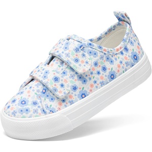DREAM PAIRS Kids Sneakers Hook & Loops | Playful cartoon design, Breathable upper, Lightweight, Girls toddler Canvas Shoes(Light Blue/Pink)
