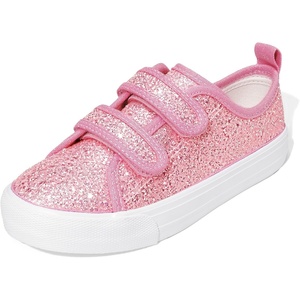 DREAM PAIRS Kids Sneakers Hook & Loops | Playful cartoon design, Breathable upper, Lightweight, Girls toddler Canvas Shoes(Pink Glitter)