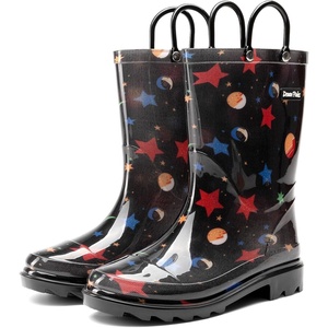 DREAM PAIRS Kids Waterproof Rain Boots | Lightweight,Non-Slip Outsole,Outdoor Rainy Play,Cute Printed Patterns,Unisex Boys Girls Toddler(Black)