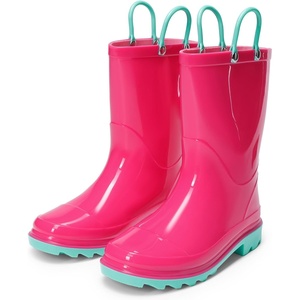 DREAM PAIRS Kids Waterproof Rain Boots | Lightweight,Non-Slip Outsole,Outdoor Rainy Play,Cute Printed Patterns,Unisex Boys Girls Toddler(Hot Pink)