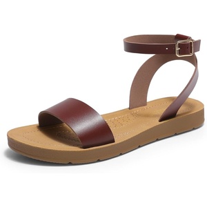 DREAM PAIRS Women’s Ankle Strap Flat Sandals | Single-band, Open-toe Design with Adjustable Slingback Strap, Lightweight Outsole & Versatile Style for Daily Summer Wear(Dark Brown-pu)