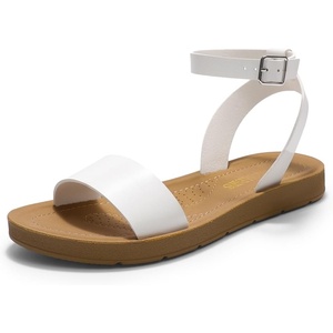 DREAM PAIRS Women’s Ankle Strap Flat Sandals | Single-band, Open-toe Design with Adjustable Slingback Strap, Lightweight Outsole & Versatile Style for Daily Summer Wear(White/Pu)