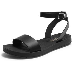 DREAM PAIRS Women’s Ankle Strap Flat Sandals | Single-band, Open-toe Design with Adjustable Slingback Strap, Lightweight Outsole & Versatile Style for Daily Summer Wear(All Black-pu)
