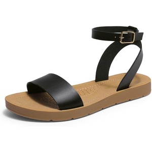 DREAM PAIRS Women’s Ankle Strap Flat Sandals | Single-band, Open-toe Design with Adjustable Slingback Strap, Lightweight Outsole & Versatile Style for Daily Summer Wear(Black/Pu)