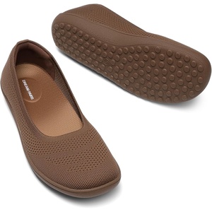 DREAM PAIRS Women’s Ballet Flats Wide Toe Arch Support | Comfort Barefoot, Knit Breathable, Foldable Anti-slip Flats Walking Shoes(Brown)