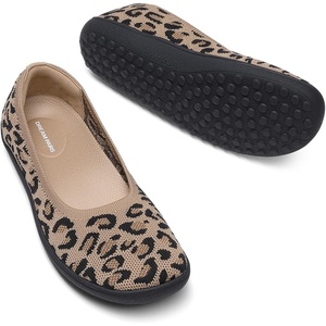 DREAM PAIRS Women’s Ballet Flats Wide Toe Arch Support | Comfort Barefoot, Knit Breathable, Foldable Anti-slip Flats Walking Shoes(Leopard)