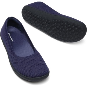 DREAM PAIRS Women’s Ballet Flats Wide Toe Arch Support | Comfort Barefoot, Knit Breathable, Foldable Anti-slip Flats Walking Shoes(Navy)
