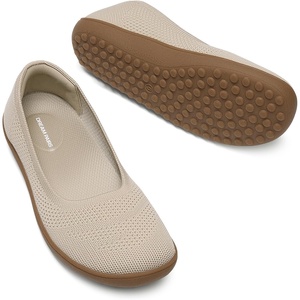 DREAM PAIRS Women’s Ballet Flats Wide Toe Arch Support | Comfort Barefoot, Knit Breathable, Foldable Anti-slip Flats Walking Shoes(Nude)