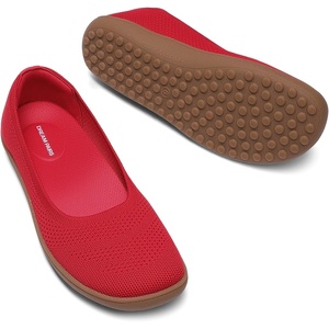 DREAM PAIRS Women’s Ballet Flats Wide Toe Arch Support | Comfort Barefoot, Knit Breathable, Foldable Anti-slip Flats Walking Shoes(Red)
