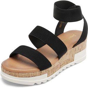 DREAM PAIRS Women’s Open Toe Elastic Platform Wedge Sandals | Lightweight flatform sandals with a cushioned footbed for walking, vacations, shopping and all-day comfort(Black)