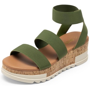 DREAM PAIRS Women’s Open Toe Elastic Platform Wedge Sandals | Lightweight flatform sandals with a cushioned footbed for walking, vacations, shopping and all-day comfort(Army Green)